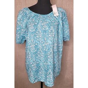 Soft Surroundings Casafina Pullover Aquamarine Blue Short Sleeve Large Shirt NWT